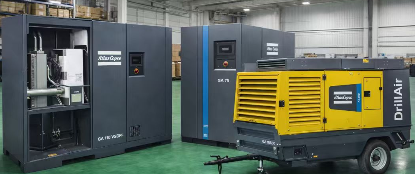 Atlas Copco air compressor warehouse display